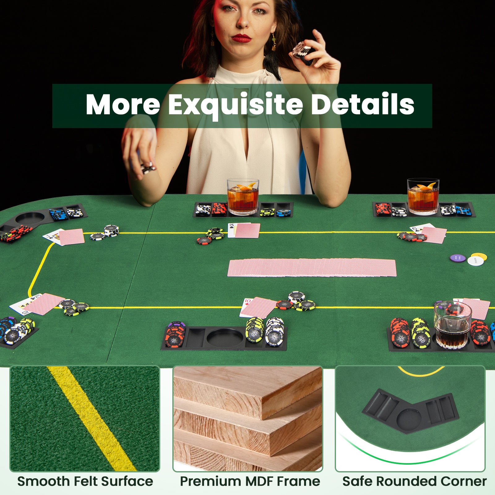201 x 90 CM 8-Player Foldable Poker Table Top Texas Hold'em Poker Card Tabletop Layout-Green