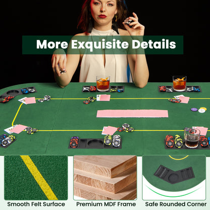 201 x 90 CM 8-Player Foldable Poker Table Top Texas Hold'em Poker Card Tabletop Layout-Green