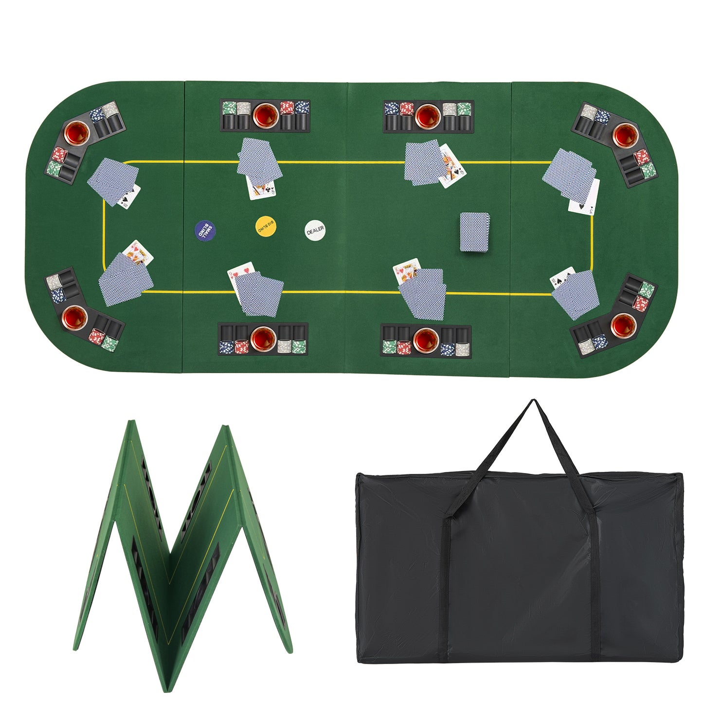 201 x 90 CM 8-Player Foldable Poker Table Top Texas Hold'em Poker Card Tabletop Layout-Green