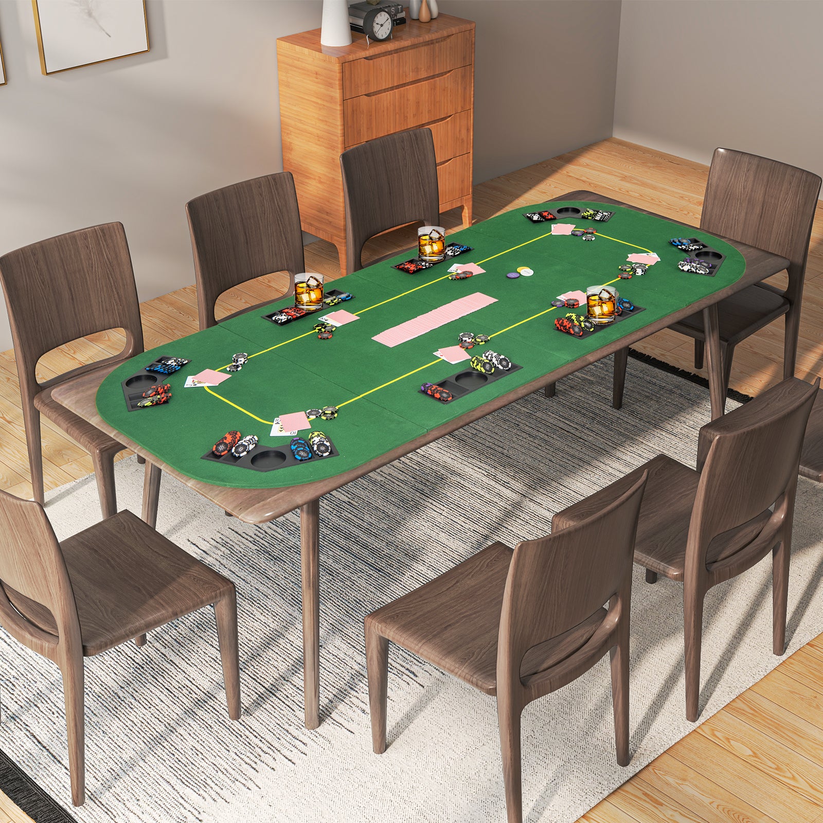 201 x 90 CM 8-Player Foldable Poker Table Top Texas Hold'em Poker Card Tabletop Layout-Green