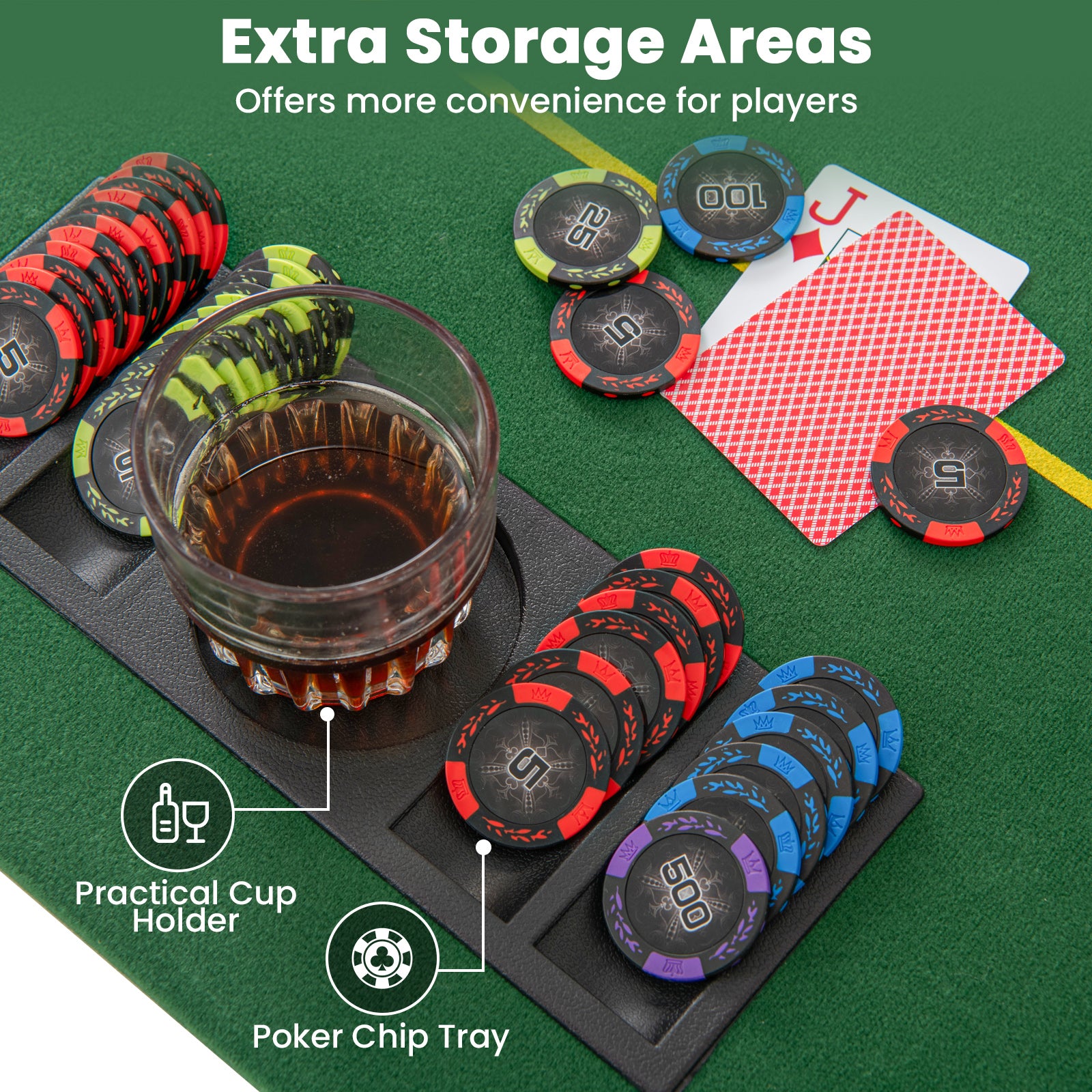201 x 90 CM 8-Player Foldable Poker Table Top Texas Hold'em Poker Card Tabletop Layout-Green