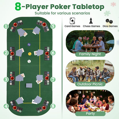 201 x 90 CM 8-Player Foldable Poker Table Top Texas Hold'em Poker Card Tabletop Layout-Green
