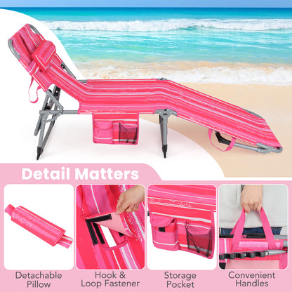 Folding Beach Lounge Chair with Pillow for Outdoor-Light Pink