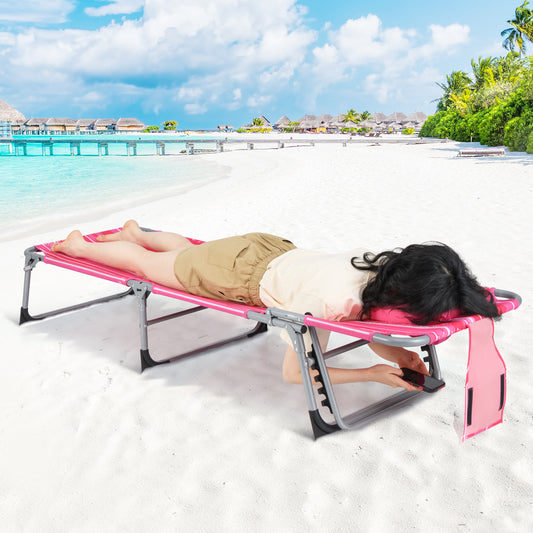 Folding Beach Lounge Chair with Pillow for Outdoor-Light Pink
