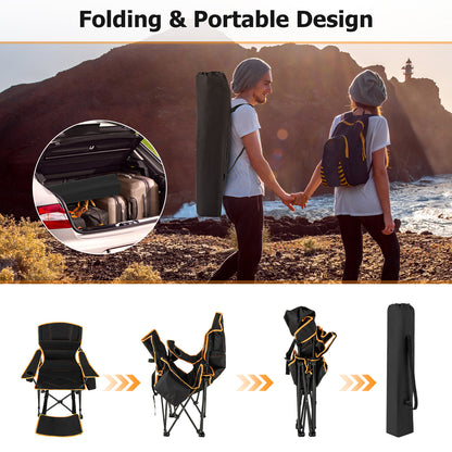 Folding Camping Chair Adjustable with Footrest and Cup Holder-Black