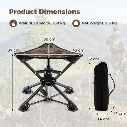 Folding Camping Stool 360° Swivel Hunting Chair with Anti-Sink Feet-Camouflage