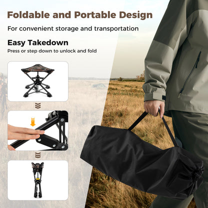 Folding Camping Stool 360° Swivel Hunting Chair with Anti-Sink Feet-Camouflage