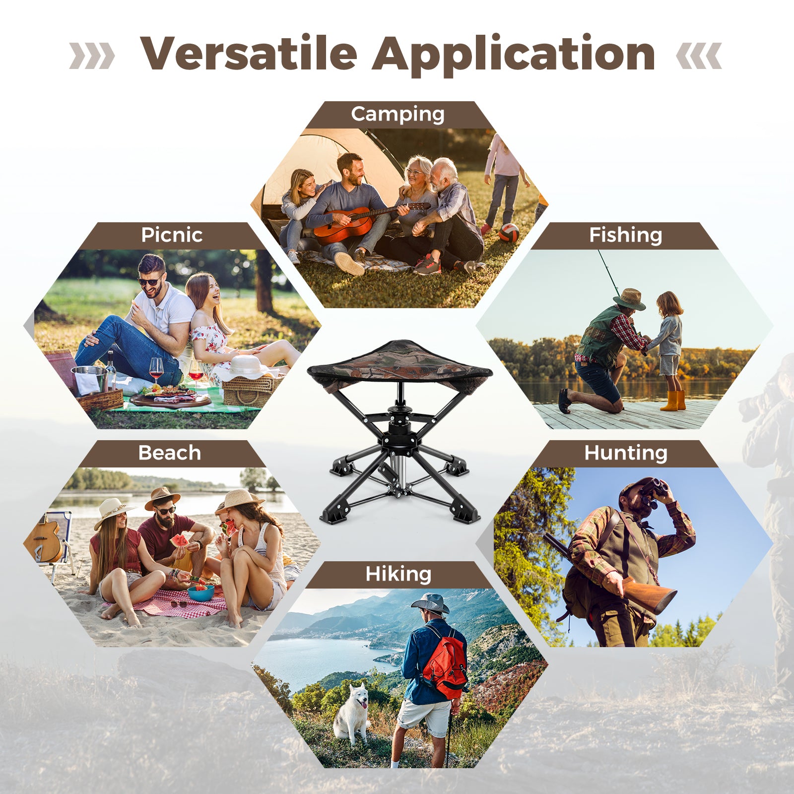 Folding Camping Stool 360° Swivel Hunting Chair with Anti-Sink Feet-Camouflage