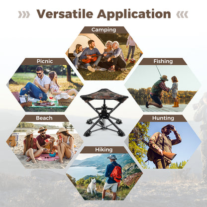 Folding Camping Stool 360° Swivel Hunting Chair with Anti-Sink Feet-Camouflage