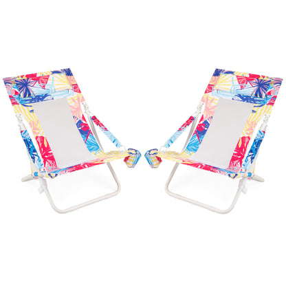 Folding Low Beach Chair Set of 2 with Padded Head Pillow-Pink-2 pieces