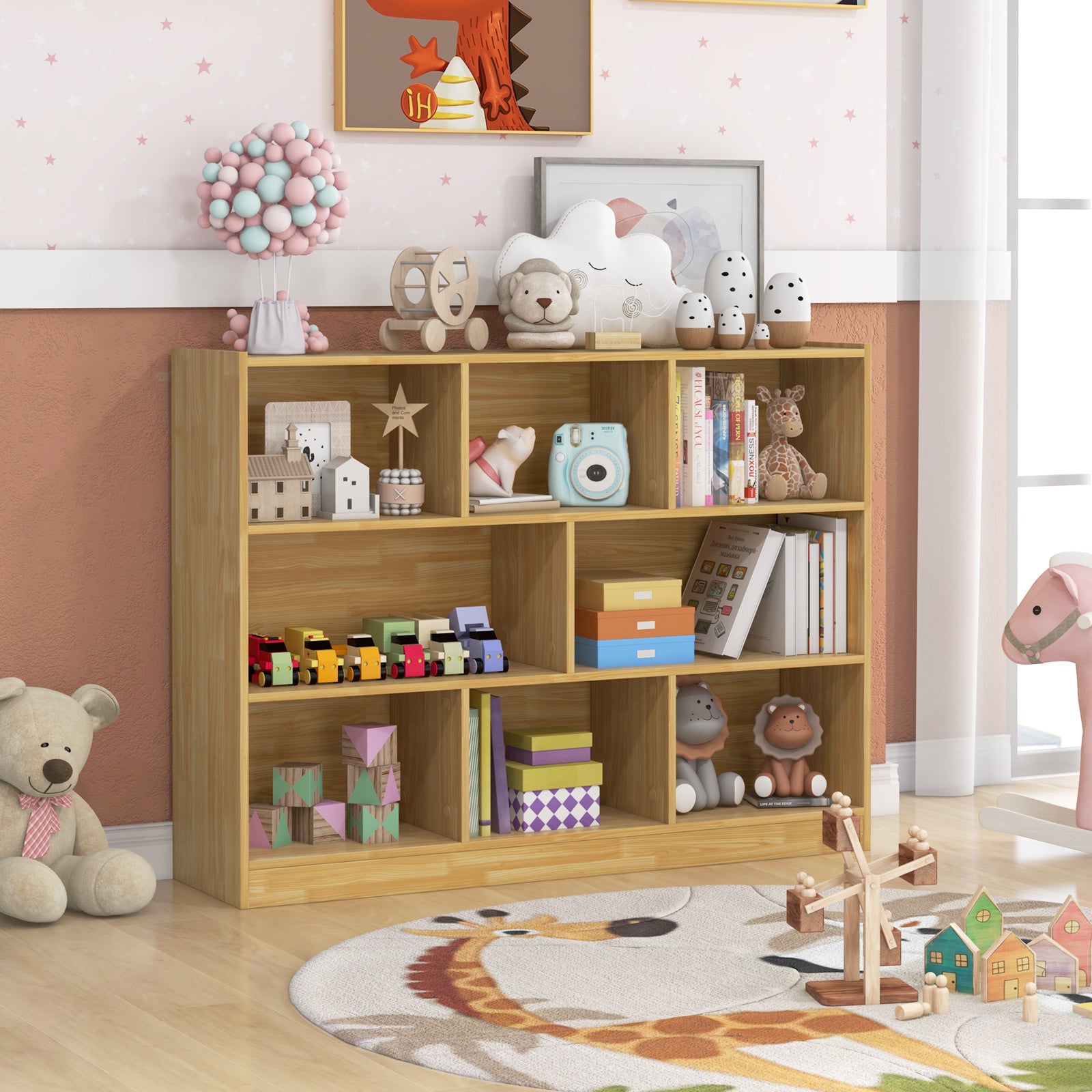 Freestanding 3-tier Open Bookshelf Modern 8-Cube Storage Display Shelving-Yellow
