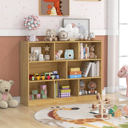 Freestanding 3-tier Open Bookshelf Modern 8-Cube Storage Display Shelving-Yellow