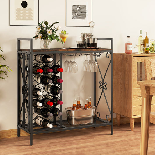 21 Bottle Wine Rack Freestanding Floor Wine Bottle Organizer-Rustic Brown