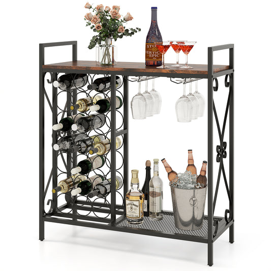 21 Bottle Wine Rack Freestanding Floor Wine Bottle Organizer-Rustic Brown
