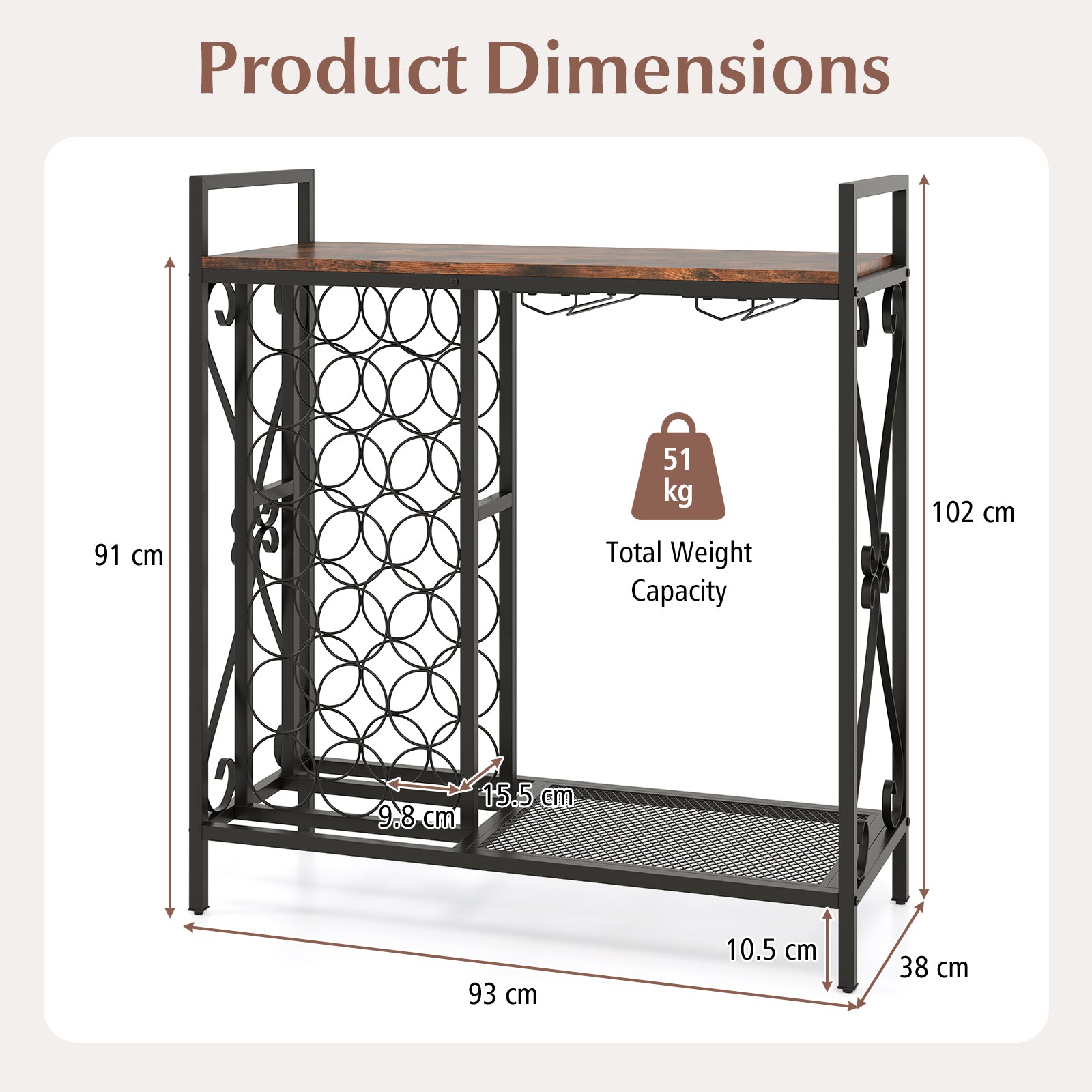 21 Bottle Wine Rack Freestanding Floor Wine Bottle Organizer-Rustic Brown