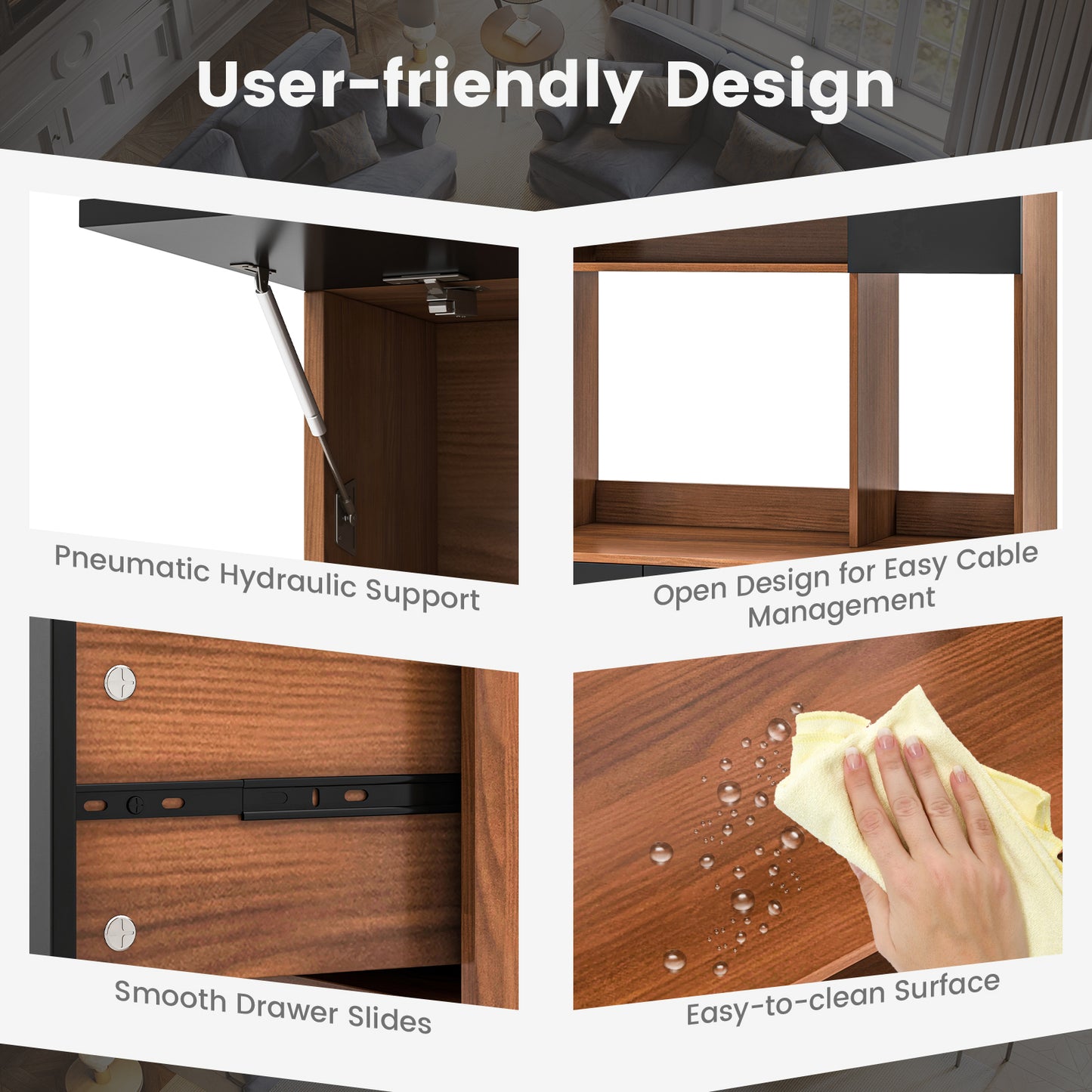 Freestanding Kitchen Pantry Cabinet with Wide Countertop and Adjustable Shelves-Walnut