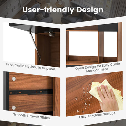 Freestanding Kitchen Pantry Cabinet with Wide Countertop and Adjustable Shelves-Walnut