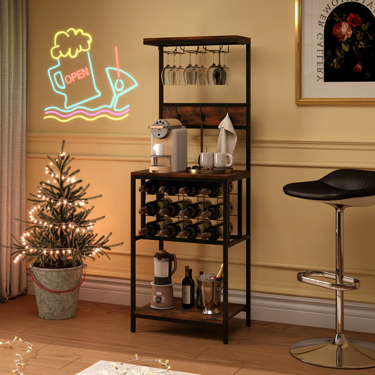 Freestanding Wine Rack Bar Cabinet with Wine Bottle Holders-Rustic Brown