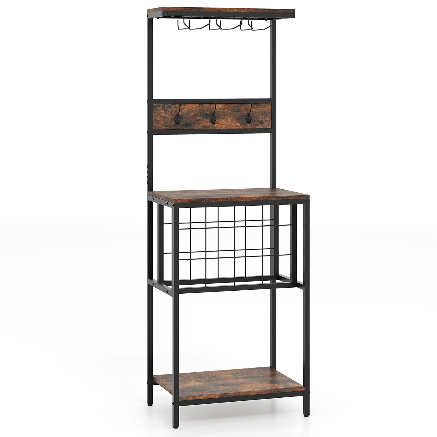 Freestanding Wine Rack Bar Cabinet with Wine Bottle Holders-Rustic Brown