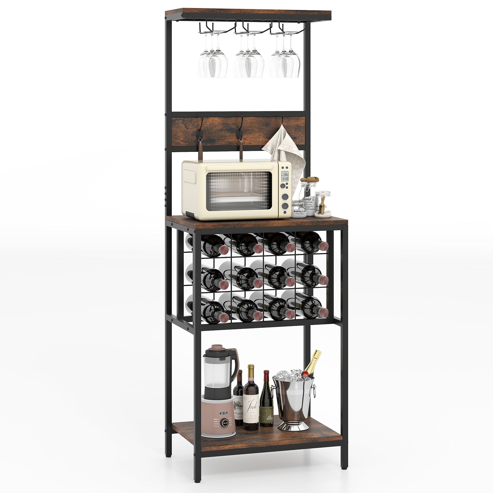 Freestanding Wine Rack Bar Cabinet with Wine Bottle Holders-Rustic Brown