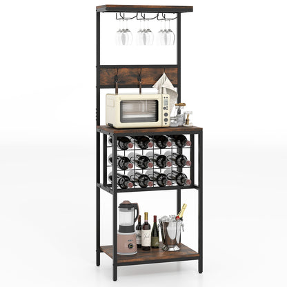 Freestanding Wine Rack Bar Cabinet with Wine Bottle Holders-Rustic Brown