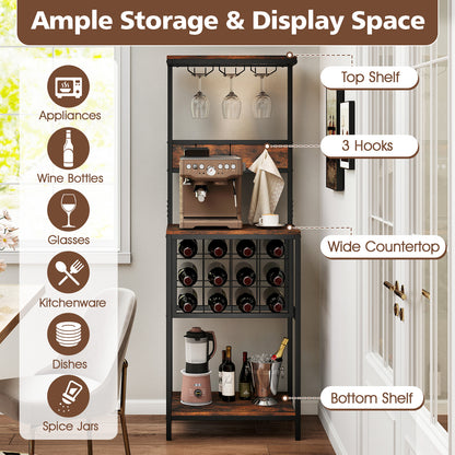 Freestanding Wine Rack Bar Cabinet with Wine Bottle Holders-Rustic Brown