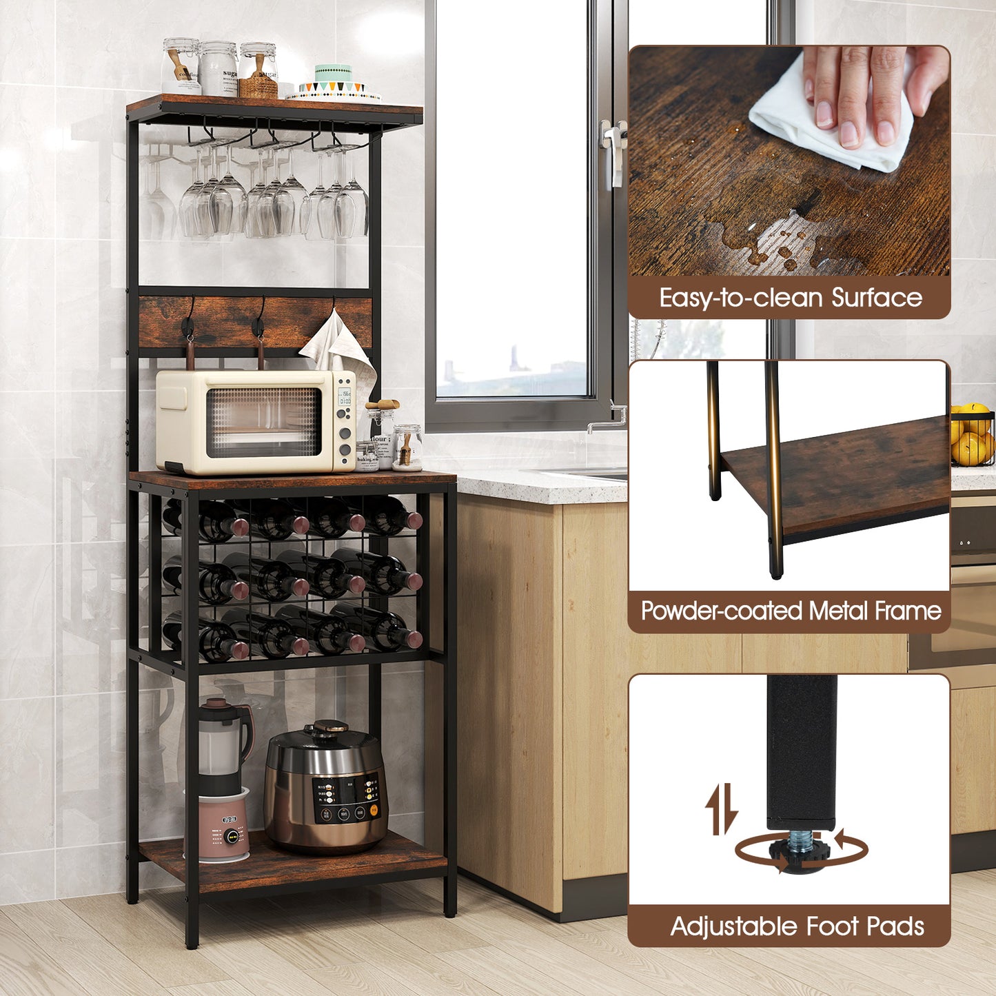 Freestanding Wine Rack Bar Cabinet with Wine Bottle Holders-Rustic Brown