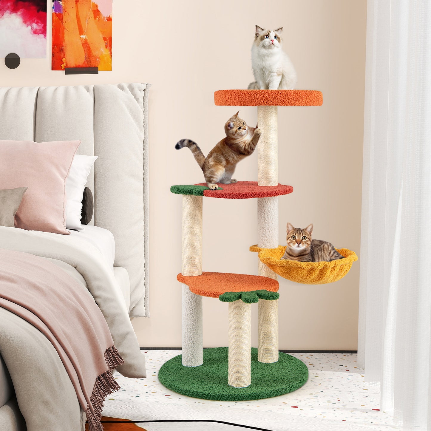 Fruit Style Cat Tree Multi-level Cat Tower with Padded Top Perch-Colourful