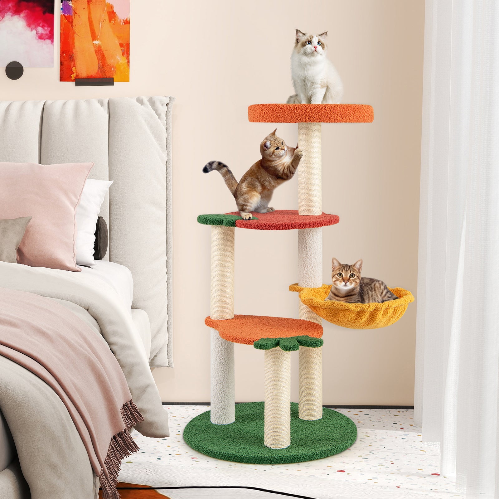 Fruit Style Cat Tree Multi-level Cat Tower with Padded Top Perch-Colourful