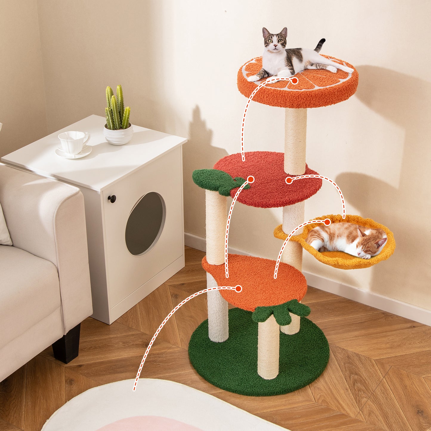 Fruit Style Cat Tree Multi-level Cat Tower with Padded Top Perch-Colourful