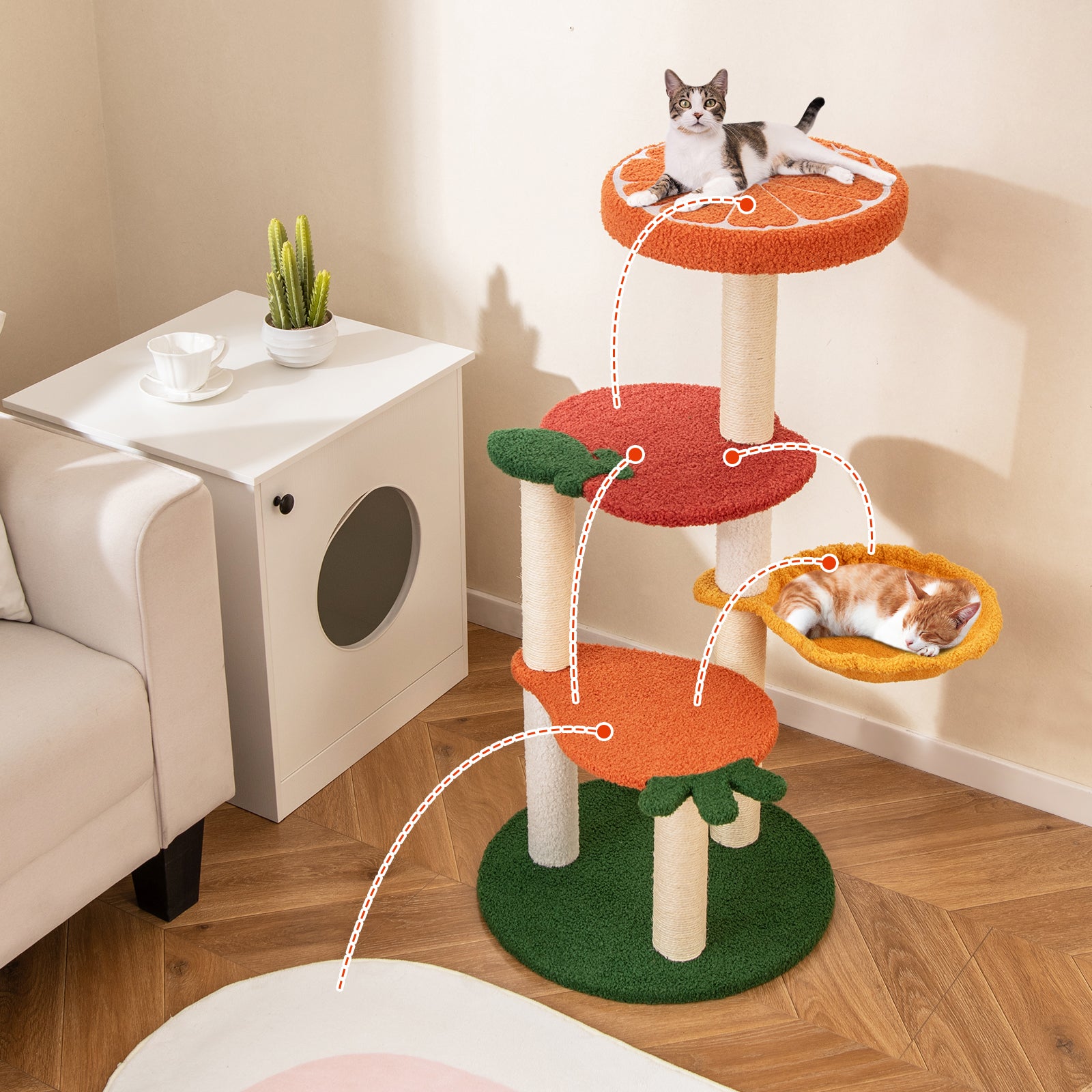 Fruit Style Cat Tree Multi-level Cat Tower with Padded Top Perch-Colourful