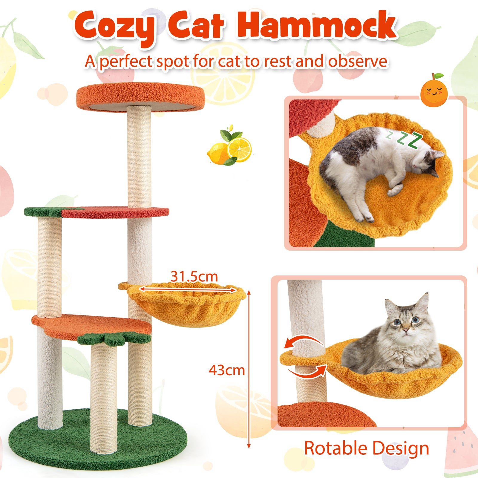 Fruit Style Cat Tree Multi-level Cat Tower with Padded Top Perch-Colourful