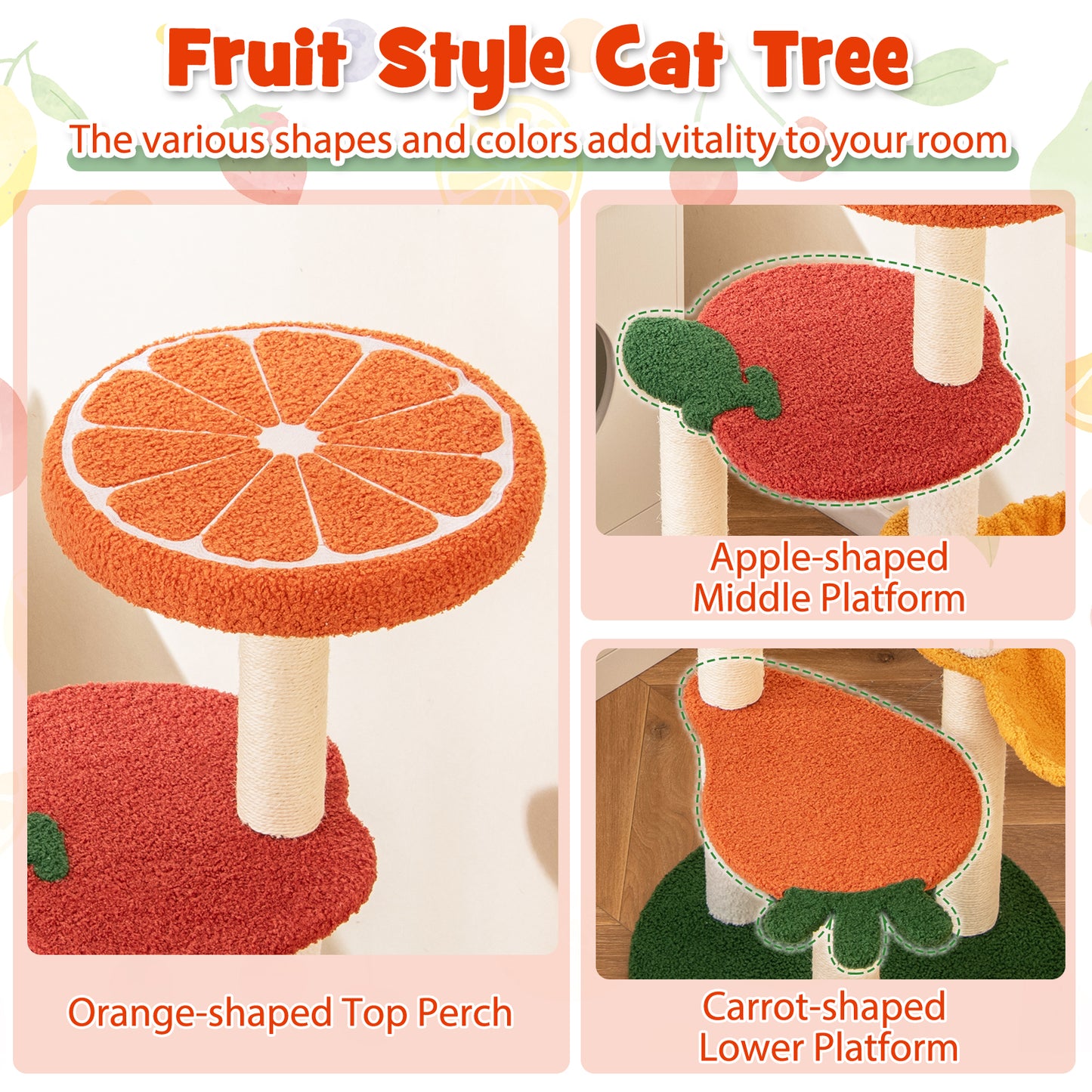 Fruit Style Cat Tree Multi-level Cat Tower with Padded Top Perch-Colourful