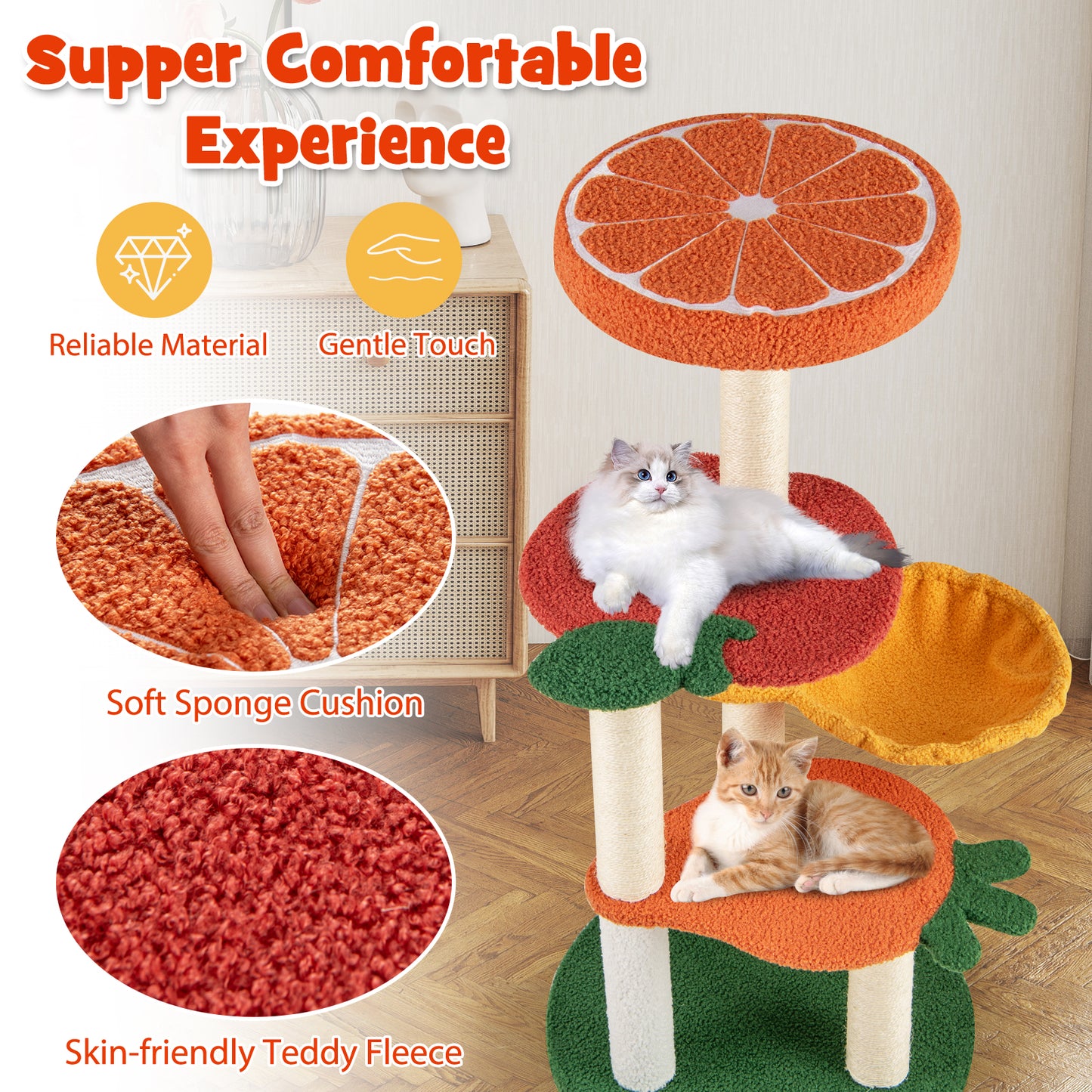 Fruit Style Cat Tree Multi-level Cat Tower with Padded Top Perch-Colourful