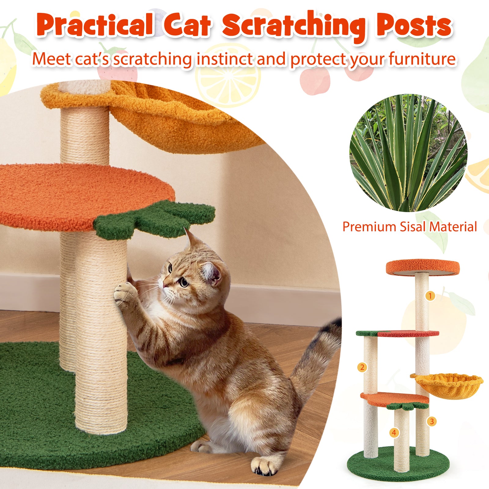 Fruit Style Cat Tree Multi-level Cat Tower with Padded Top Perch-Colourful