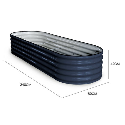 240 x 0.8m Raised Metal Garden Bed, Corrugated Steel, Dark Grey