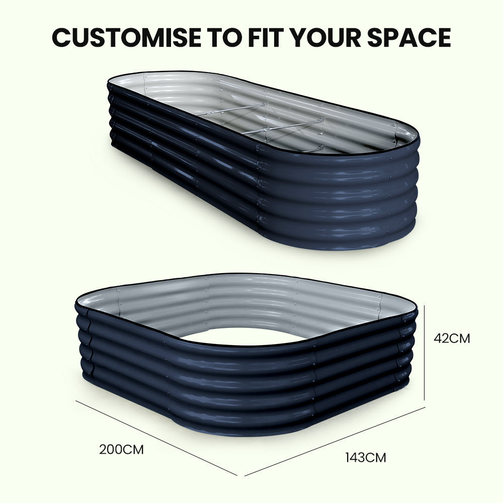 240 x 0.8m Raised Metal Garden Bed, Corrugated Steel, Dark Grey