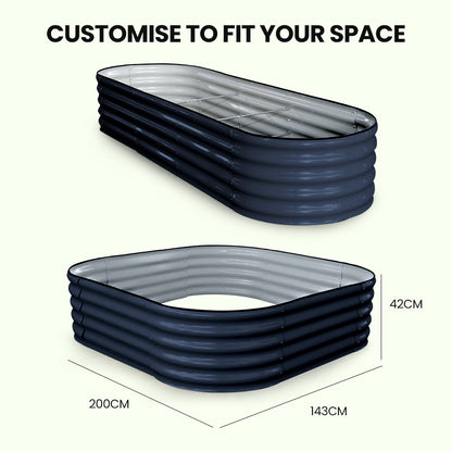 240 x 0.8m Raised Metal Garden Bed, Corrugated Steel, Dark Grey