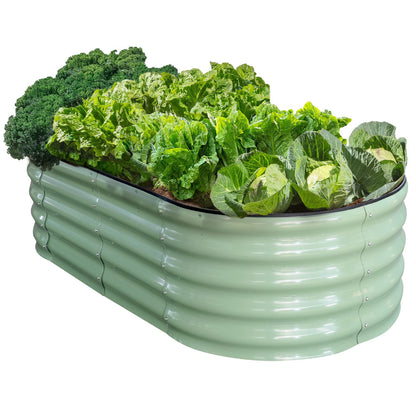Corrugated Steel Raised Garden Bed, 1.6 x 0.8m, Oval, Light Green, Easy Assembly