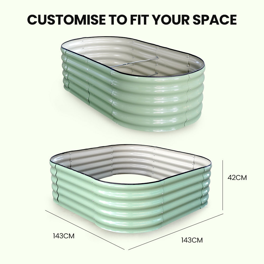 Corrugated Steel Raised Garden Bed, 1.6 x 0.8m, Oval, Light Green, Easy Assembly