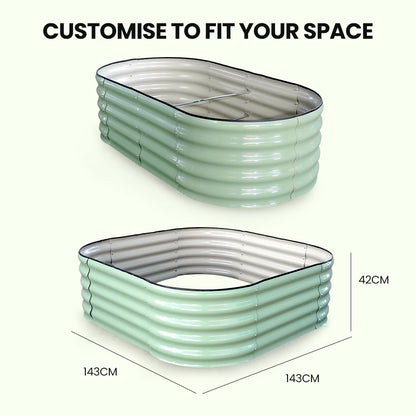 Corrugated Steel Raised Garden Bed, 1.6 x 0.8m, Oval, Light Green, Easy Assembly