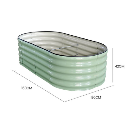 Corrugated Steel Raised Garden Bed, 1.6 x 0.8m, Oval, Light Green, Easy Assembly
