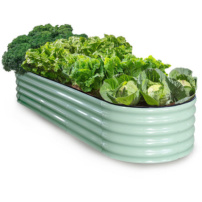 Oval Raised Garden Bed 2.4 x 0.8m, Corrugated Metal, Light Green