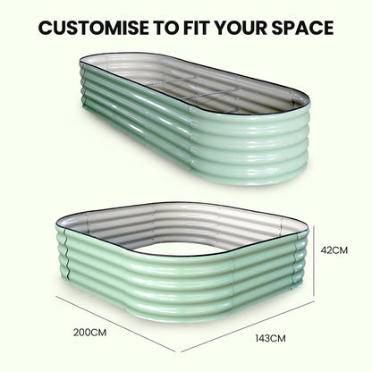 Oval Raised Garden Bed 2.4 x 0.8m, Corrugated Metal, Light Green