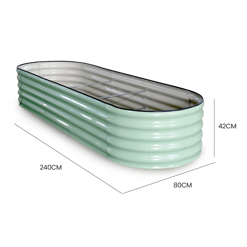 Oval Raised Garden Bed 2.4 x 0.8m, Corrugated Metal, Light Green