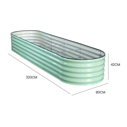 320 x 0.8m Raised Garden Bed, Corrugated Steel, Light Green, Easy Assembly