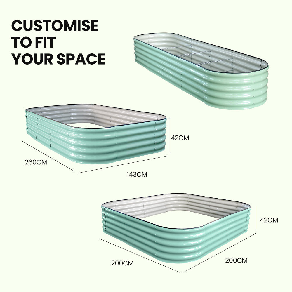 320 x 0.8m Raised Garden Bed, Corrugated Steel, Light Green, Easy Assembly