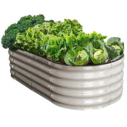 Oval Corrugated Metal Raised Garden Bed 1.6 x 0.8 x 0.42m, Light Grey