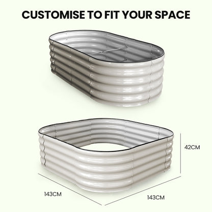 Oval Corrugated Metal Raised Garden Bed 1.6 x 0.8 x 0.42m, Light Grey