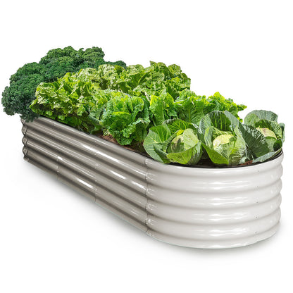 Oval Raised Garden Bed 2.4 x 0.8m, Corrugated Metal, Light Grey
